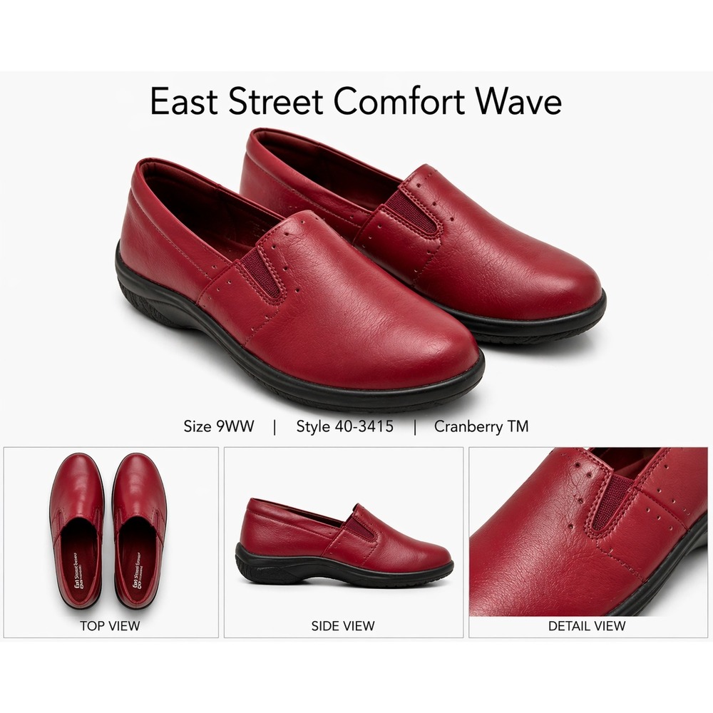East Street Comfort Wave‎ Women 9WW Cranberry Red Slip On Loafers 40-3415 New